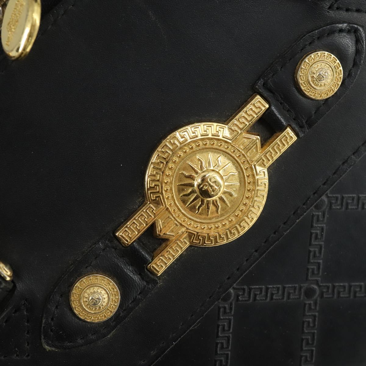 Gianni Versace Hand Bag Leather PVC Black gold Auth yk19945