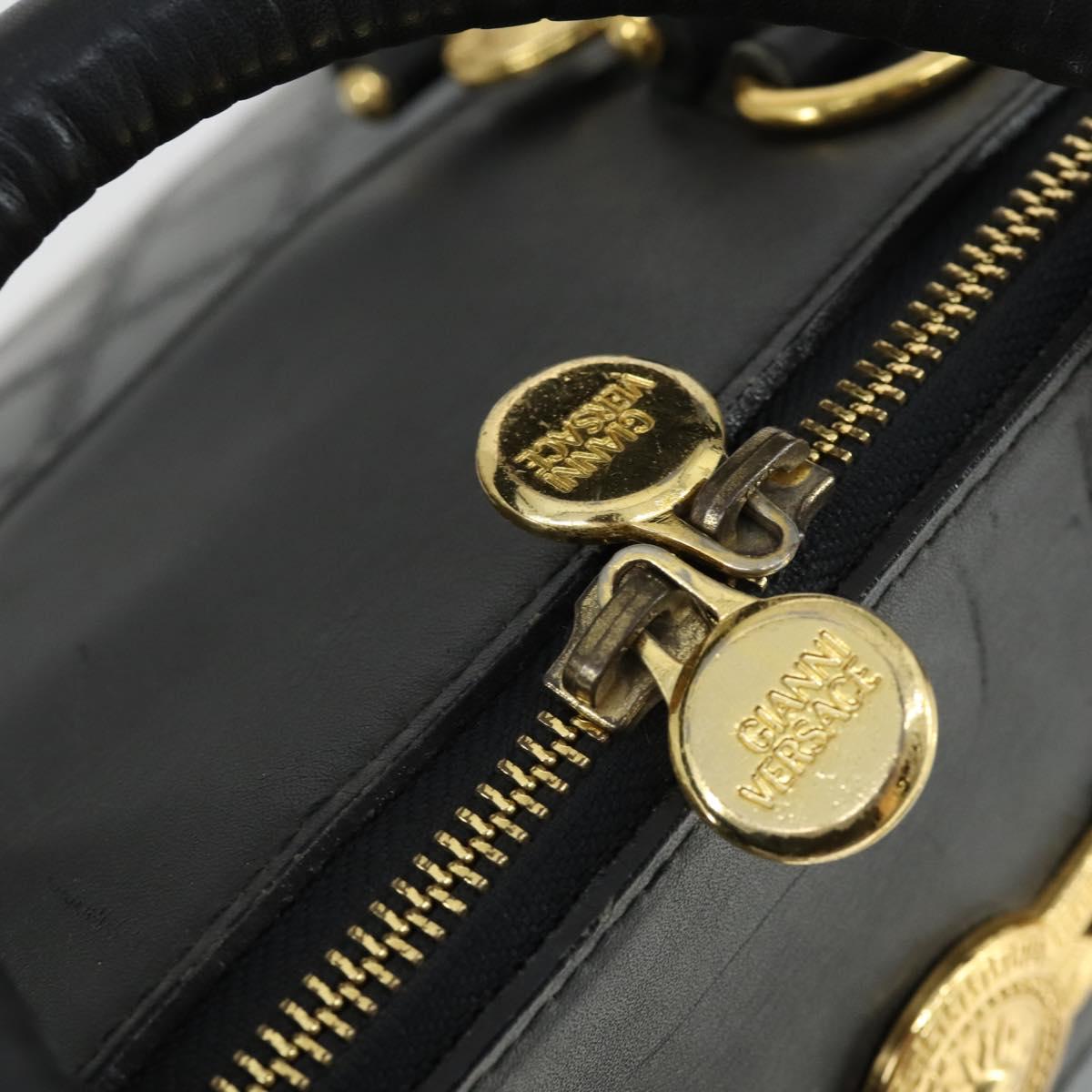 Gianni Versace Hand Bag Leather PVC Black gold Auth yk19945