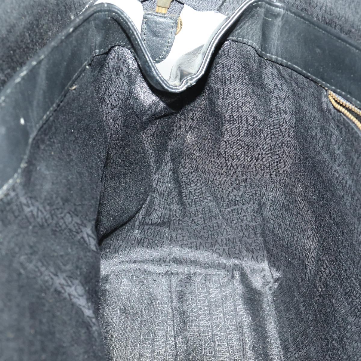 Gianni Versace Hand Bag Leather PVC Black gold Auth yk19945