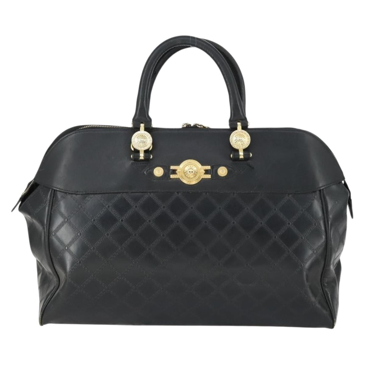 Gianni Versace Hand Bag Leather PVC Black gold Auth yk19945