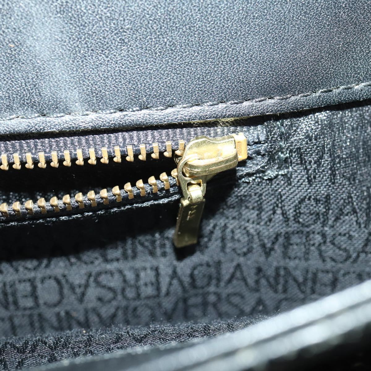 Gianni Versace Hand Bag Leather PVC Black gold Auth yk19945