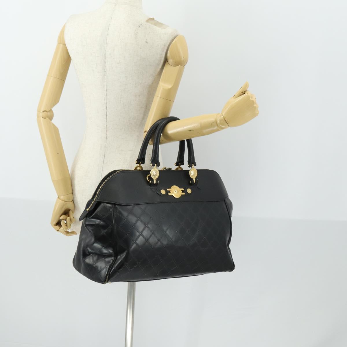 Gianni Versace Hand Bag Leather PVC Black gold Auth yk19945