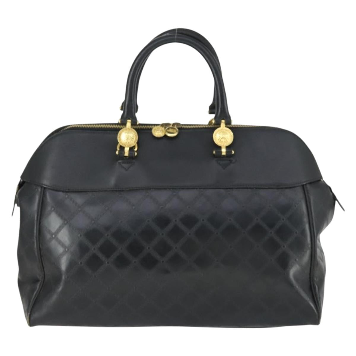 Gianni Versace Hand Bag Leather PVC Black gold Auth yk19945