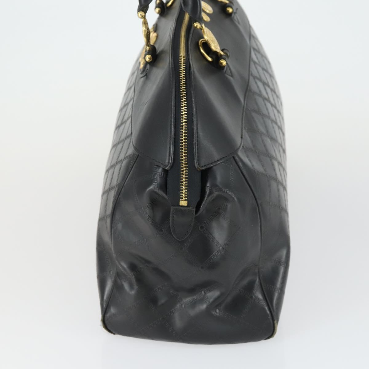 Gianni Versace Hand Bag Leather PVC Black gold Auth yk19945