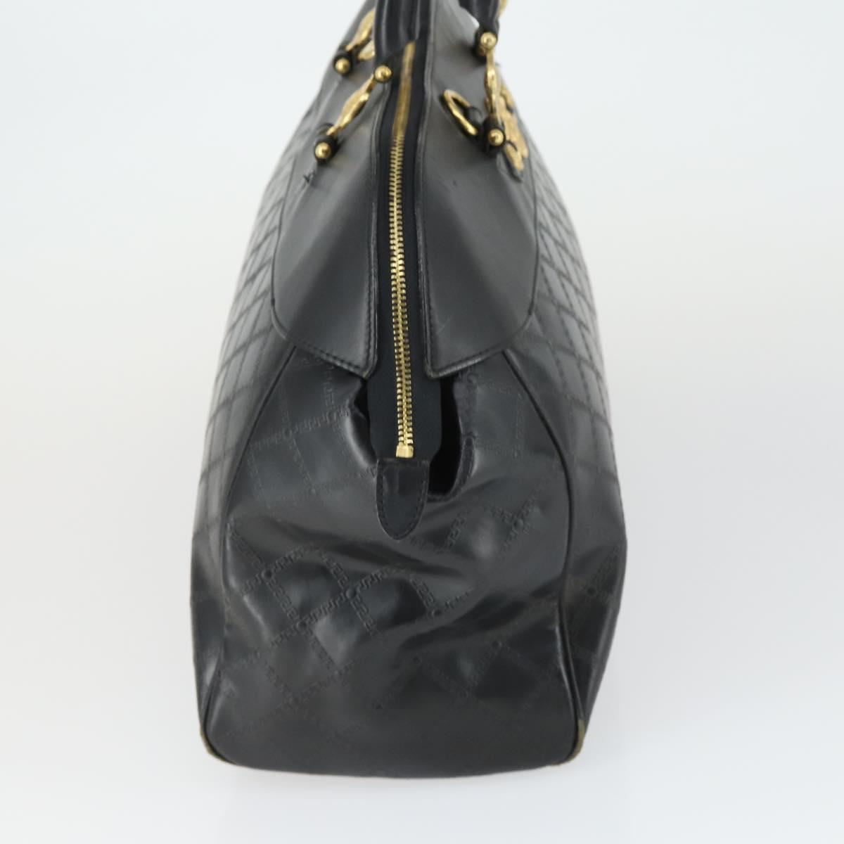 Gianni Versace Hand Bag Leather PVC Black gold Auth yk19945