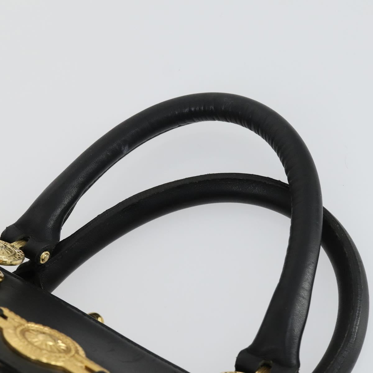Gianni Versace Hand Bag Leather PVC Black gold Auth yk19945
