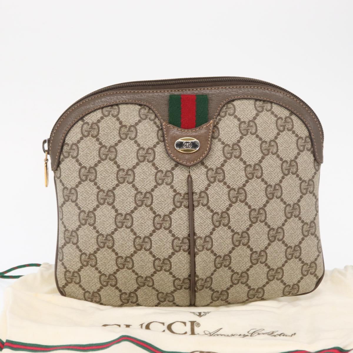 GUCCI GG Supreme Web Sherry Line Bag PVC Beige Gold 904 02 047 Auth yk19952