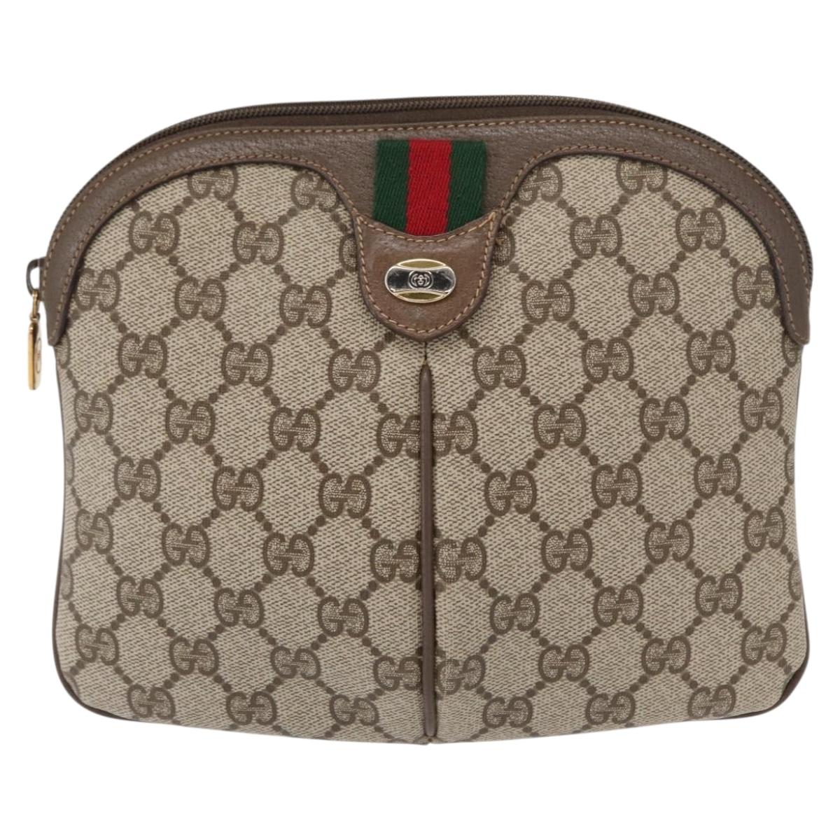 GUCCI GG Supreme Web Sherry Line Bag PVC Beige Gold 904 02 047 Auth yk19952