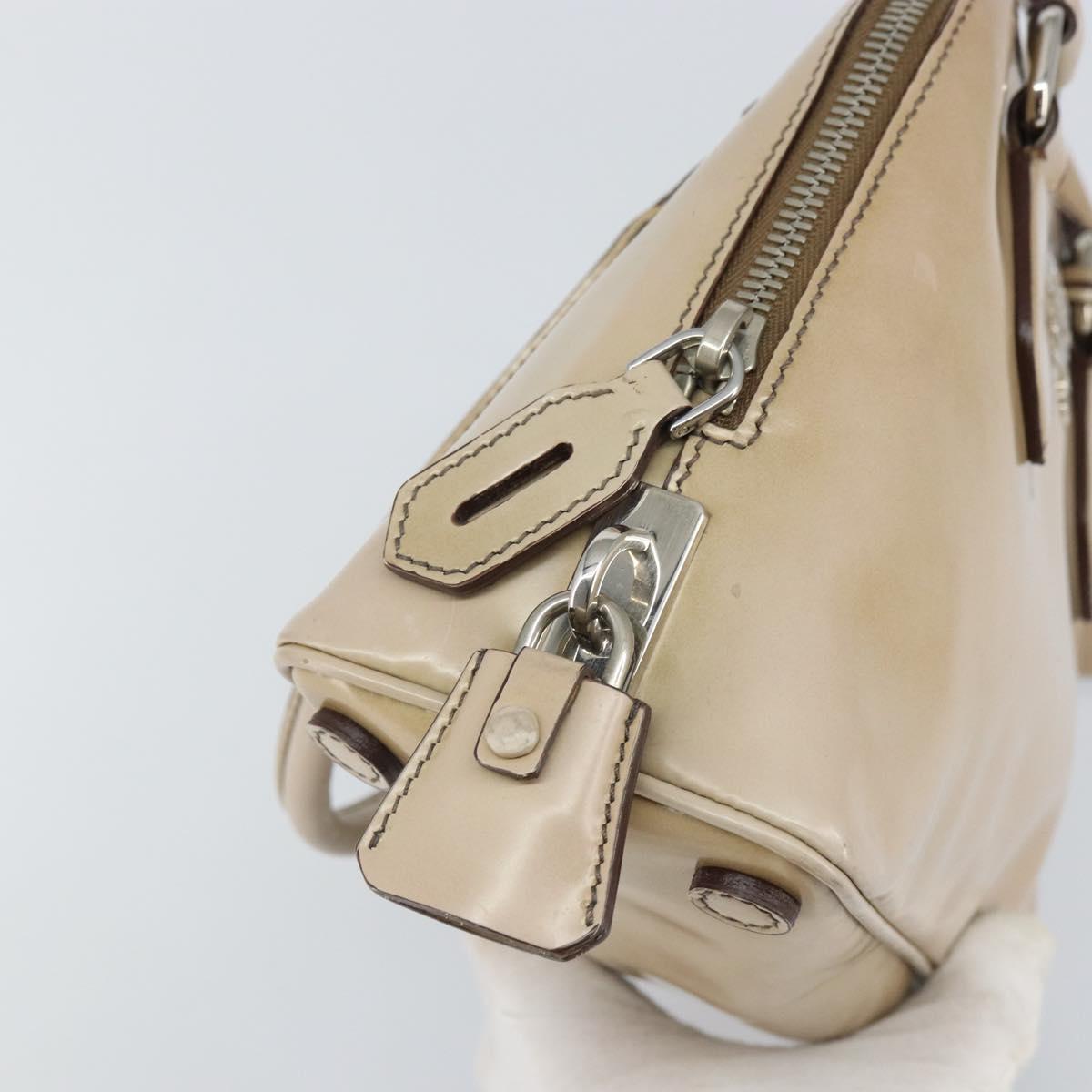 PRADA Hand Bag Patent leather Beige Silver Auth yk19956