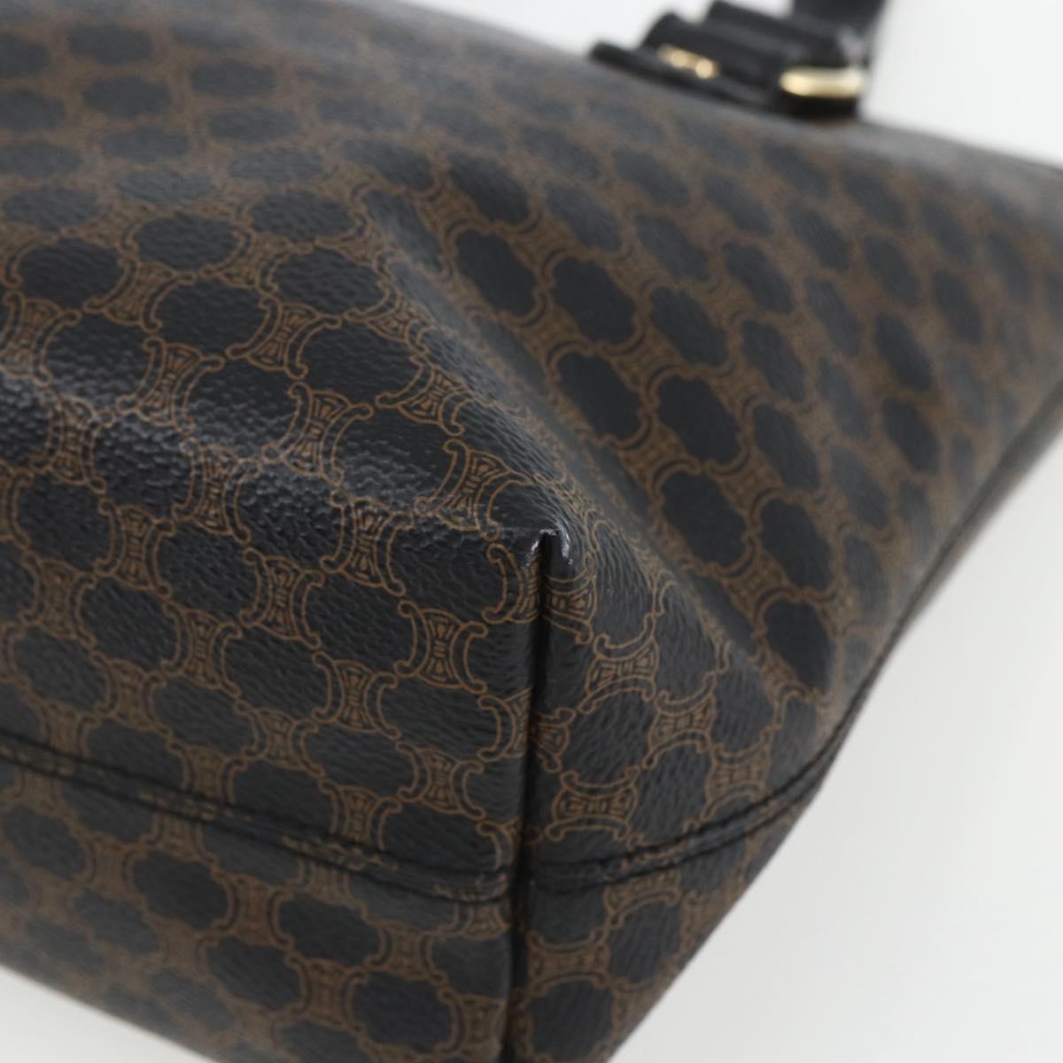 CELINE Macadam Canvas Hand Bag PVC Leather Black Gold Auth yk19981
