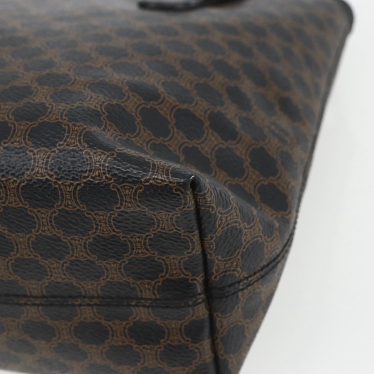 CELINE Macadam Canvas Hand Bag PVC Leather Black Gold Auth yk19981