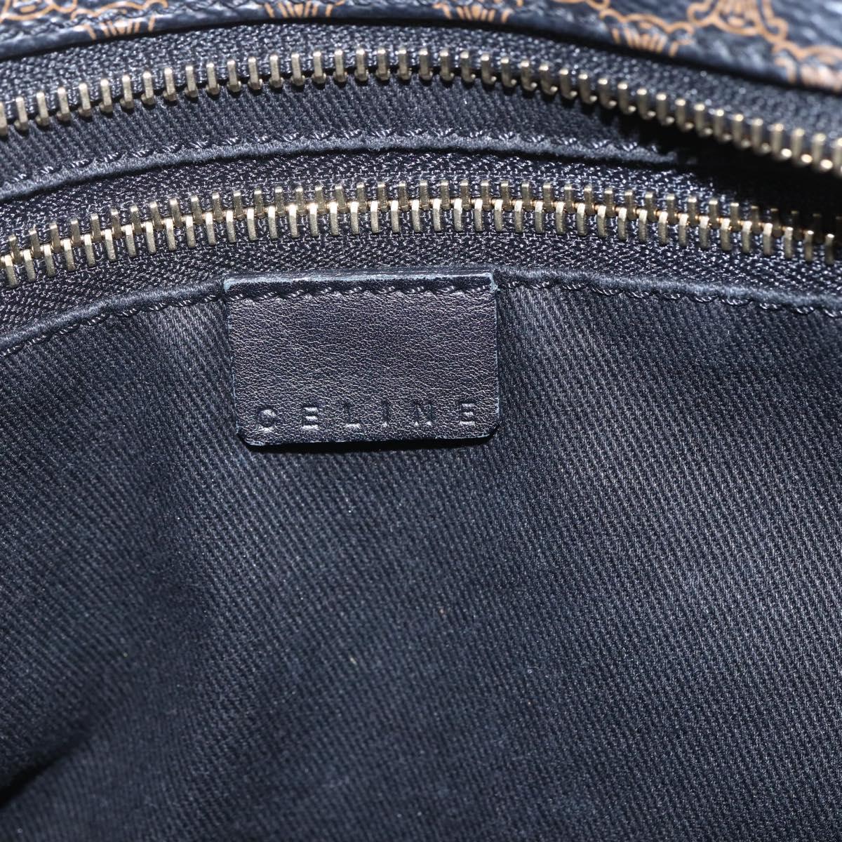CELINE Macadam Canvas Hand Bag PVC Leather Black Gold Auth yk19981