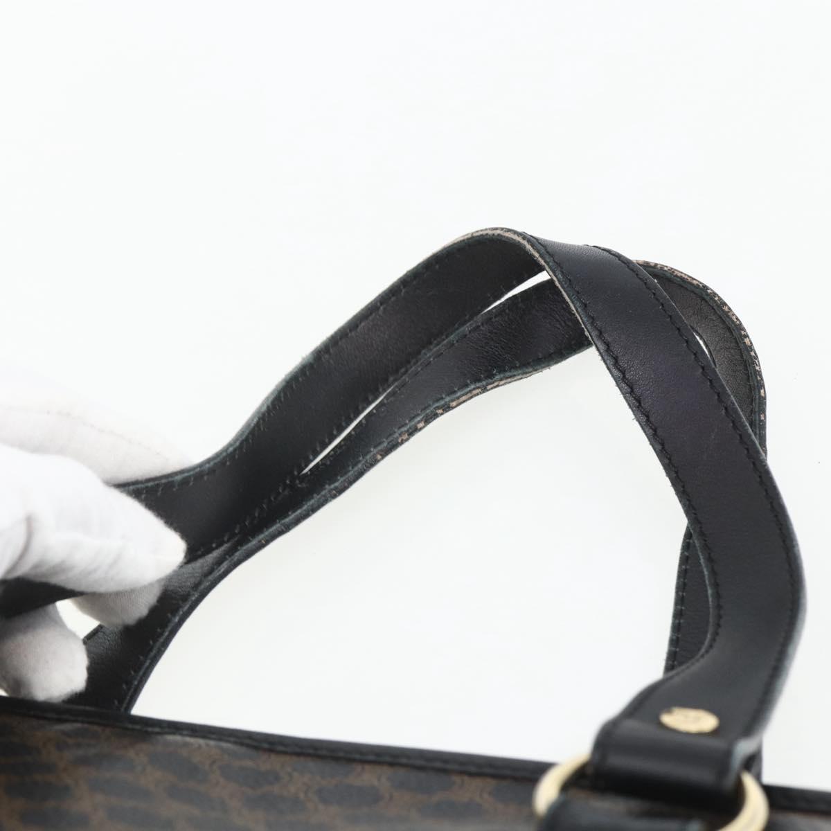 CELINE Macadam Canvas Hand Bag PVC Leather Black Gold Auth yk19981