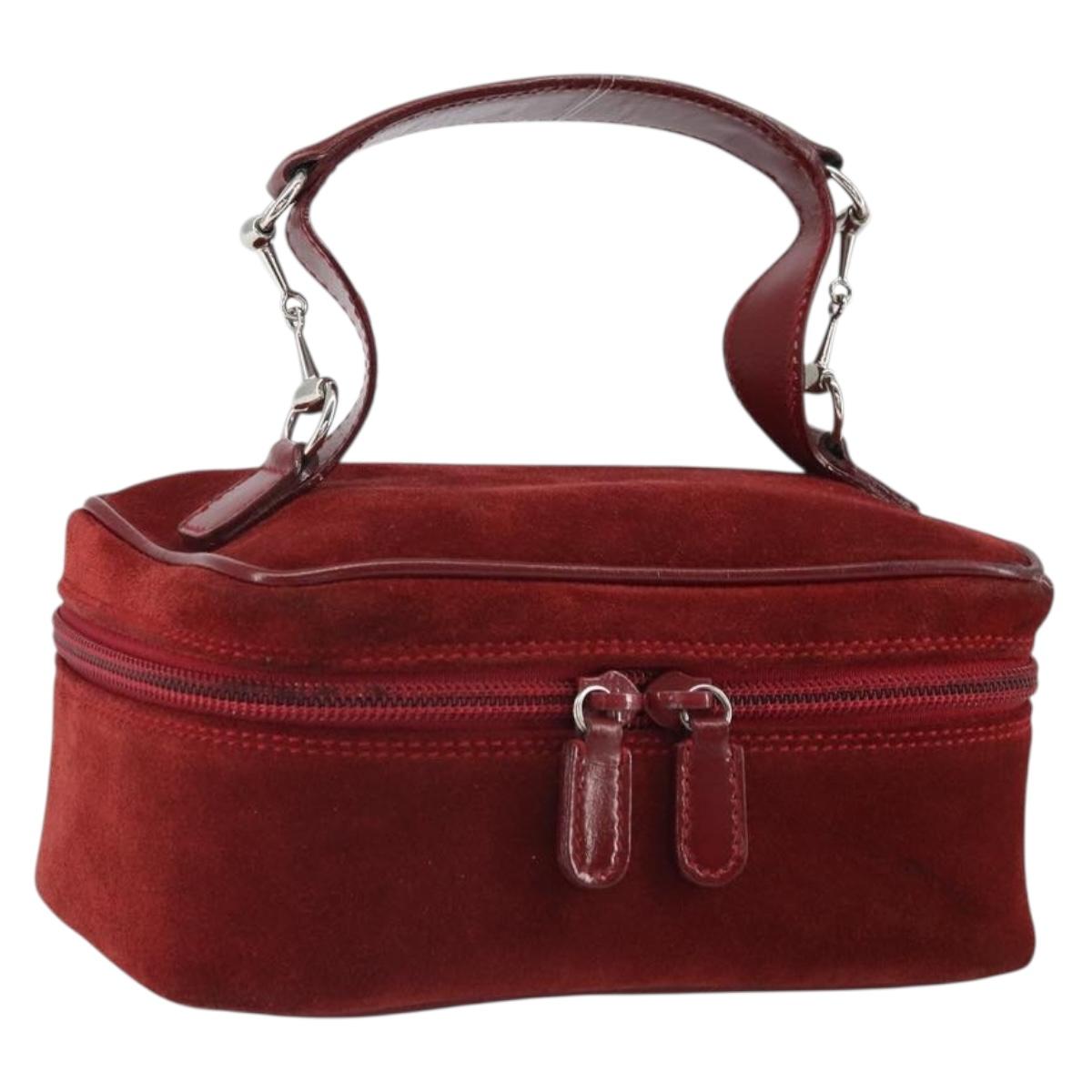 GUCCI Horsebit Vanity Bag Hand Bag Suede Red Gold 032 1705 0141 Auth yk19984