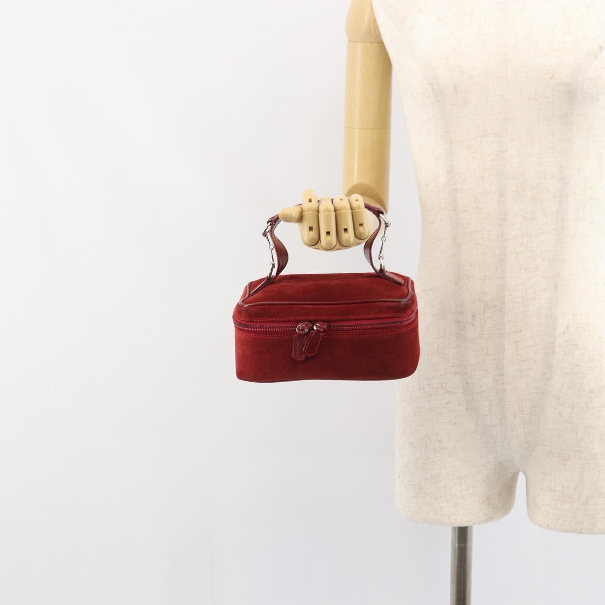 GUCCI Horsebit Vanity Bag Hand Bag Suede Red Gold 032 1705 0141 Auth yk19984