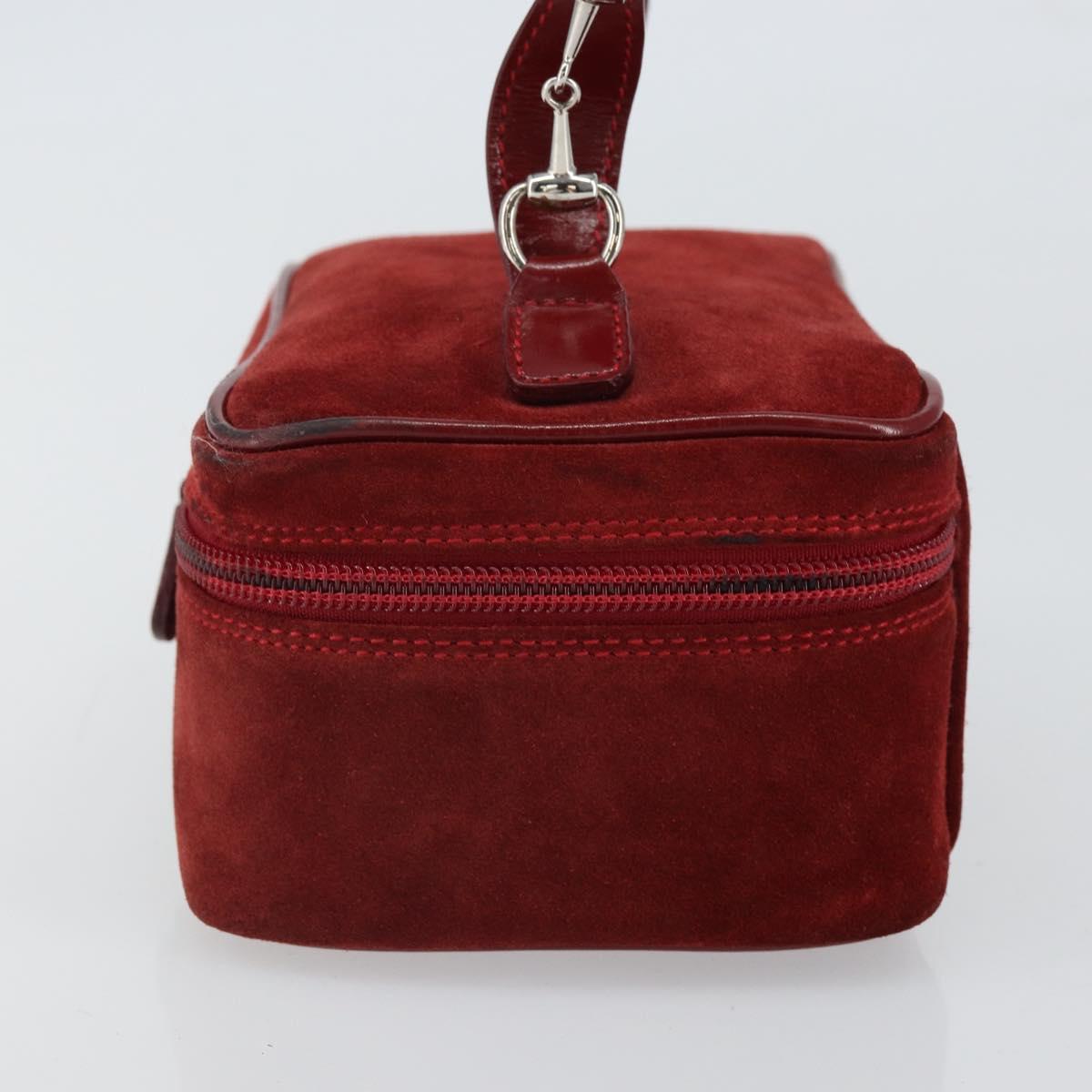 GUCCI Horsebit Vanity Bag Hand Bag Suede Red Gold 032 1705 0141 Auth yk19984
