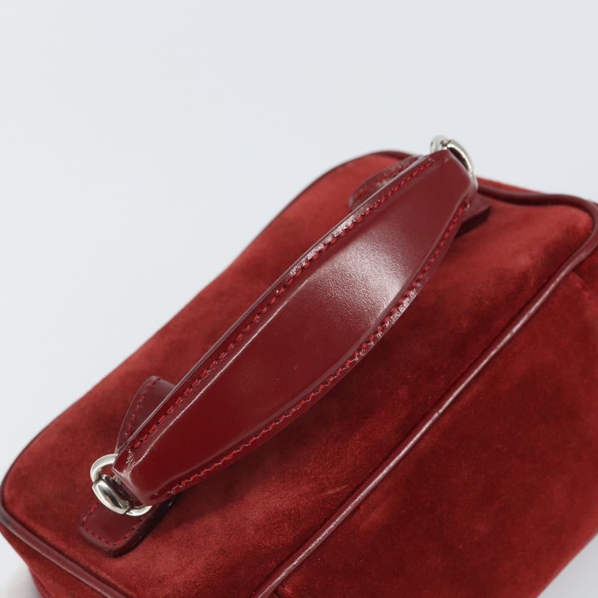 GUCCI Horsebit Vanity Bag Hand Bag Suede Red Gold 032 1705 0141 Auth yk19984