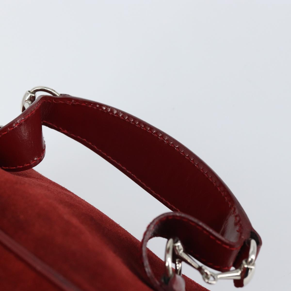 GUCCI Horsebit Vanity Bag Hand Bag Suede Red Gold 032 1705 0141 Auth yk19984