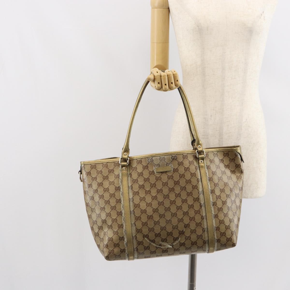 GUCCI GG Crystal Tote Bag Coated Canvas Beige Gold 197953 Auth yk19987