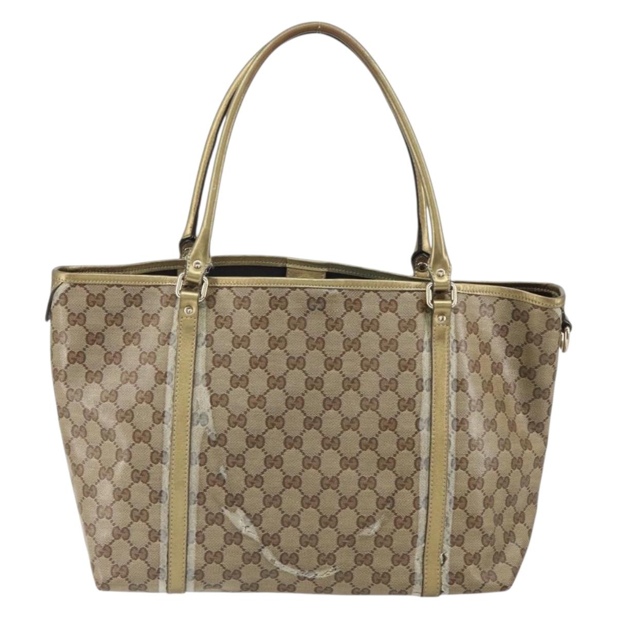 GUCCI GG Crystal Tote Bag Coated Canvas Beige Gold 197953 Auth yk19987
