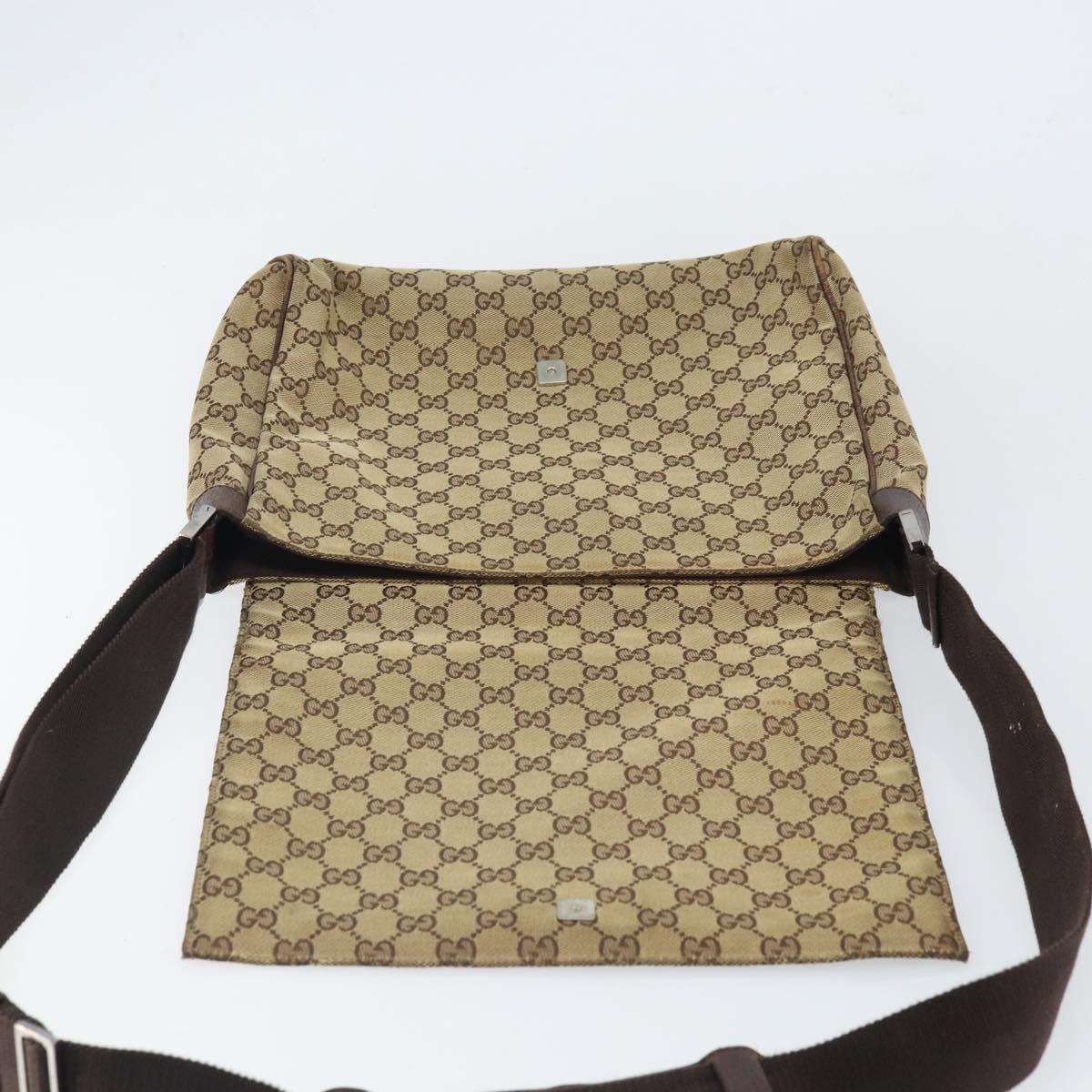 GUCCI GG Canvas Shoulder Bag Beige Silver 146236 Auth yk19988