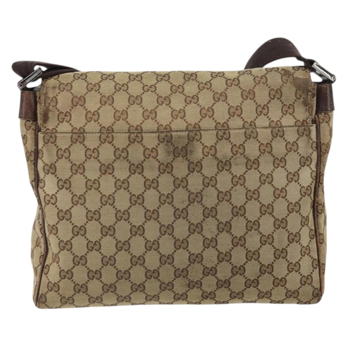 GUCCI GG Canvas Shoulder Bag Beige Silver 146236 Auth yk19988