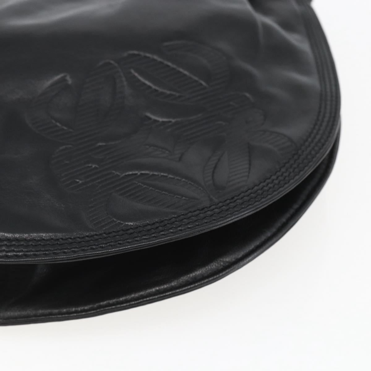 LOEWE Anagram Shoulder Bag Leather Black Gold Auth yk19995