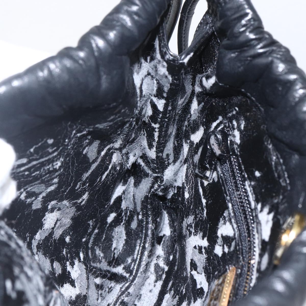 LOEWE Anagram Shoulder Bag Leather Black Gold Auth yk19995