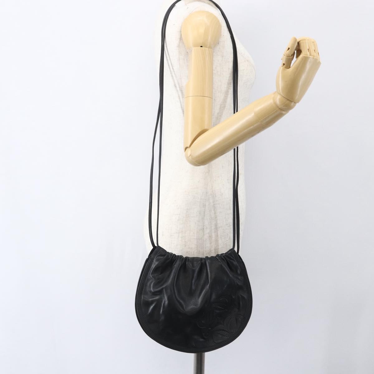 LOEWE Anagram Shoulder Bag Leather Black Gold Auth yk19995