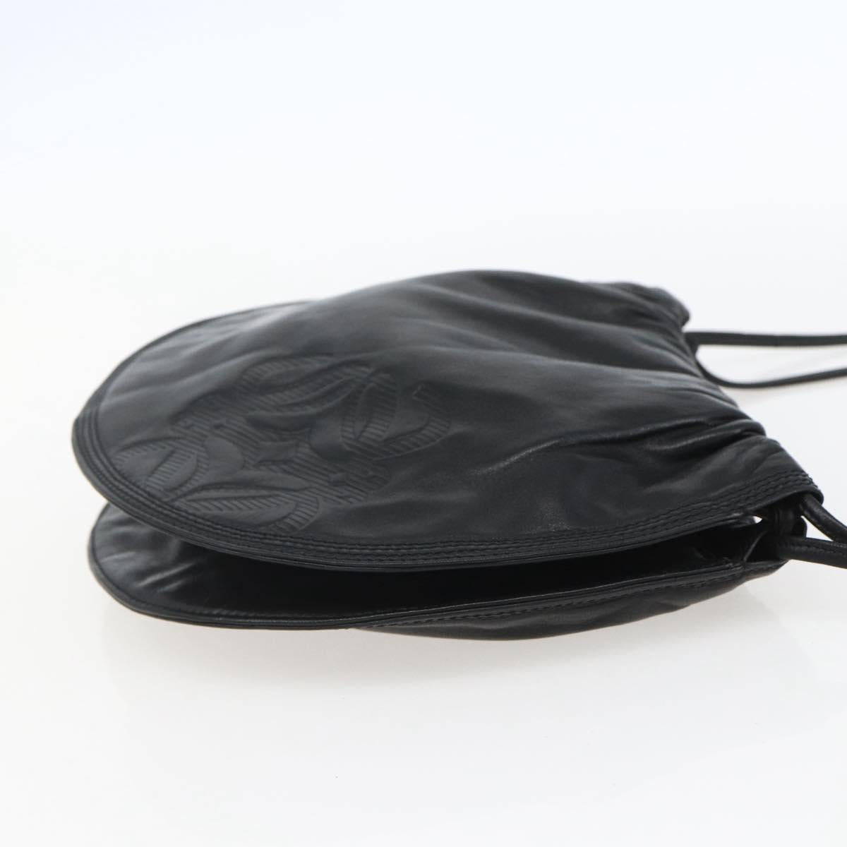 LOEWE Anagram Shoulder Bag Leather Black Gold Auth yk19995