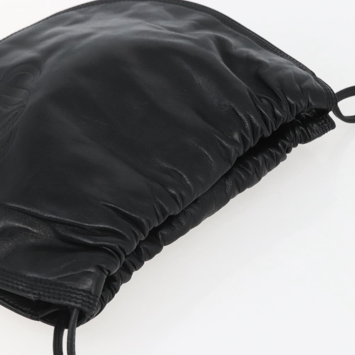 LOEWE Anagram Shoulder Bag Leather Black Gold Auth yk19995