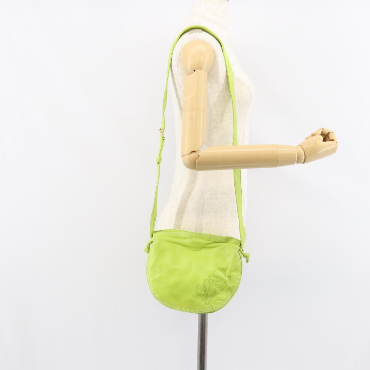 LOEWE Anagram Shoulder Bag Leather Green Gold Auth yk19996