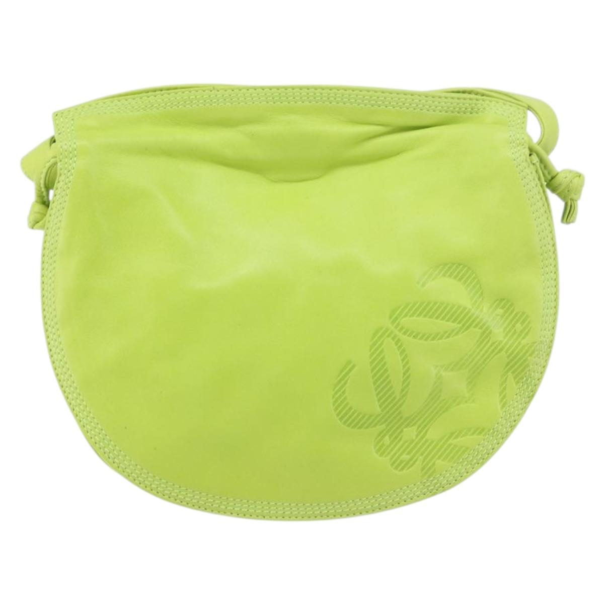 LOEWE Anagram Shoulder Bag Leather Green Gold Auth yk19996