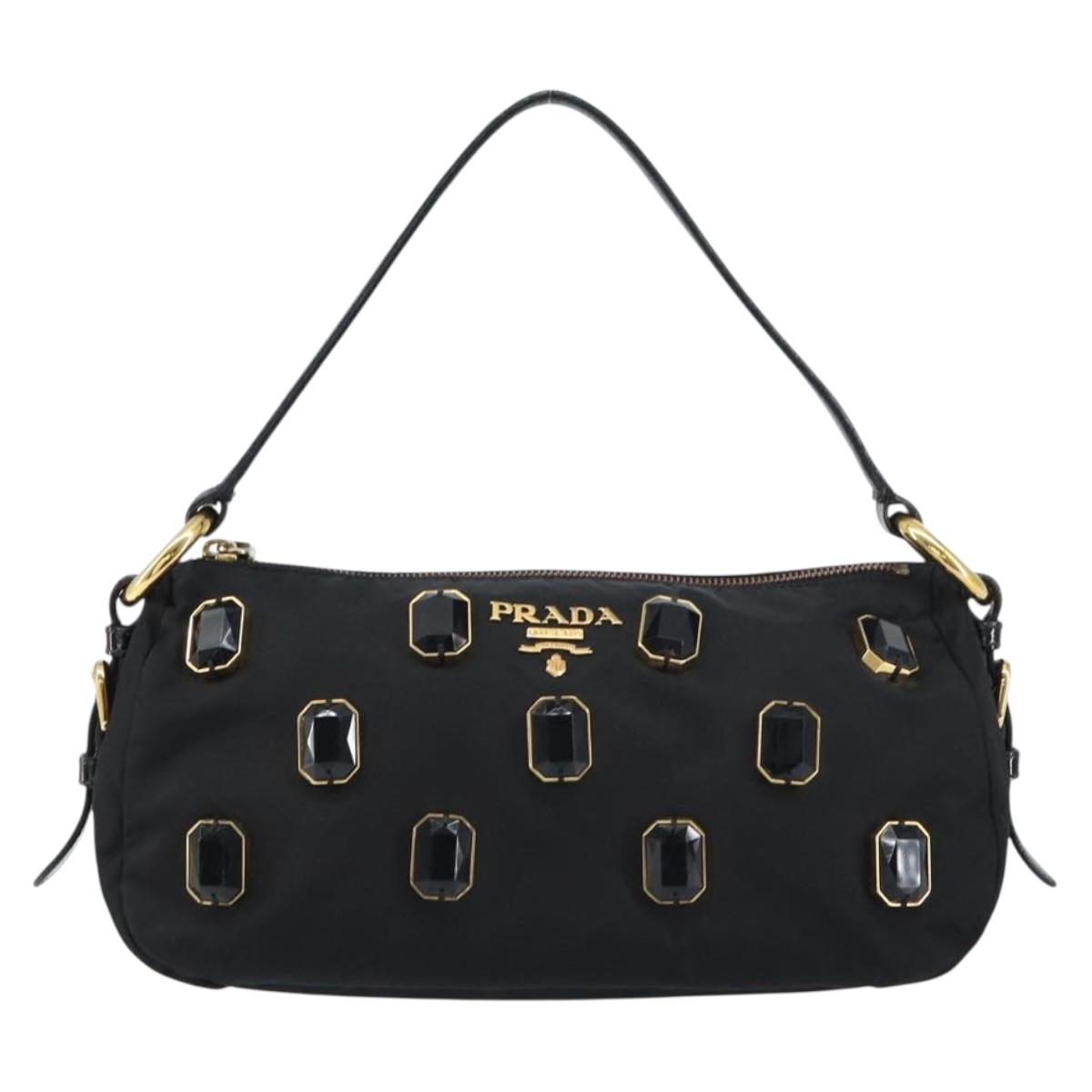 PRADA Bijoux Shoulder Bag Nylon Black Gold Auth yk19999V