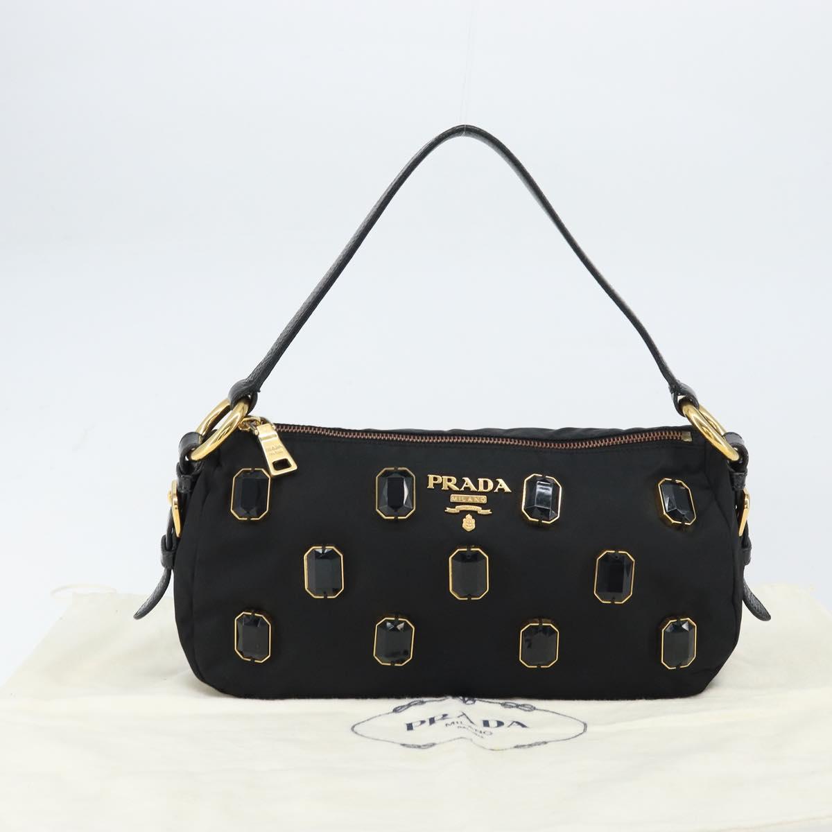 PRADA Bijoux Shoulder Bag Nylon Black Gold Auth yk19999V