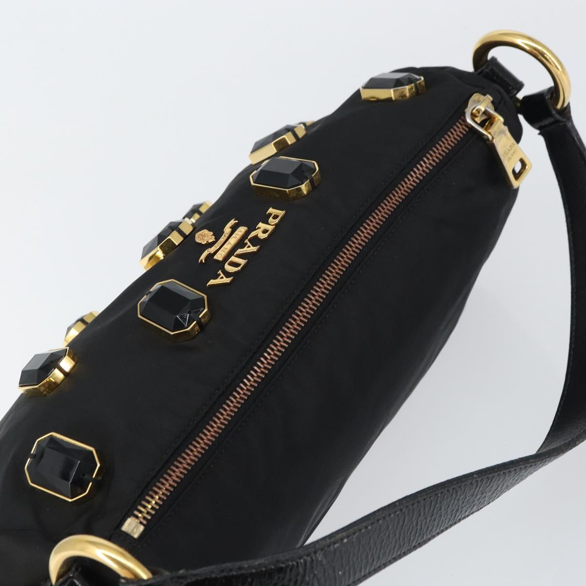 PRADA Bijoux Shoulder Bag Nylon Black Gold Auth yk19999V