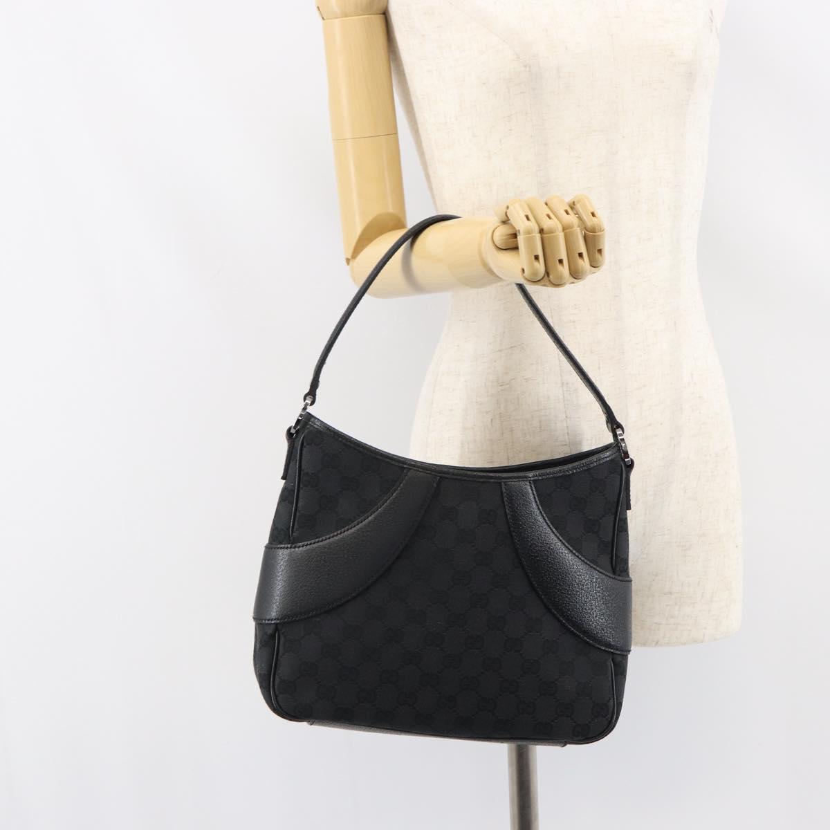 GUCCI GG Canvas Shoulder Bag Black Silver 113012 Auth yk20005V