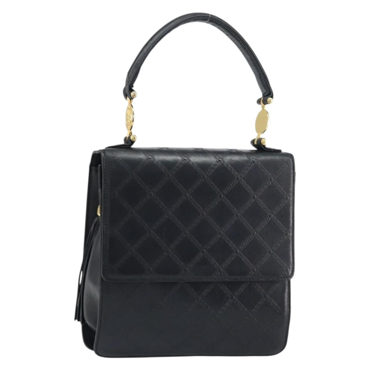 VERSACE Hand Bag Leather Black Gold Auth yk20008