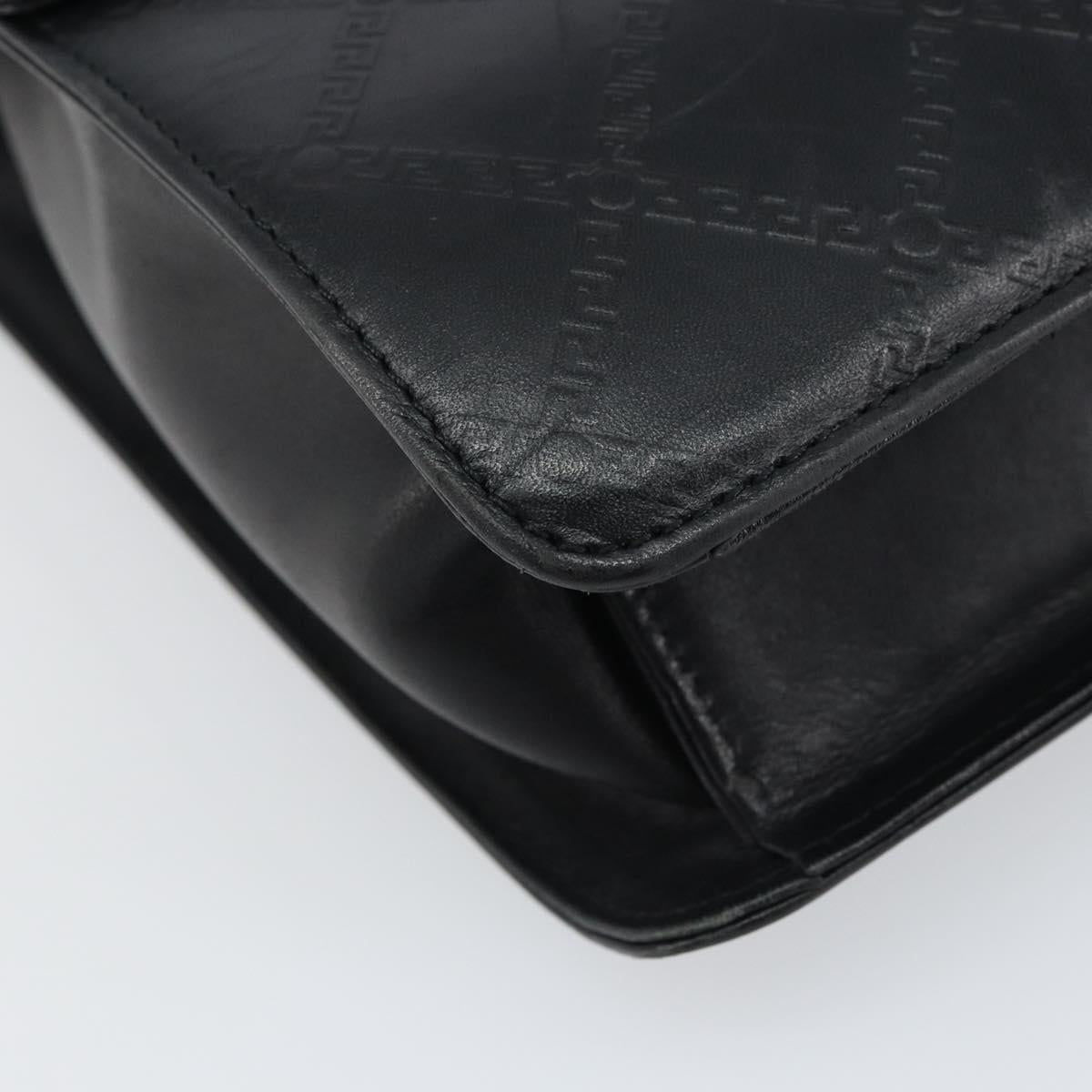 VERSACE Hand Bag Leather Black Gold Auth yk20008