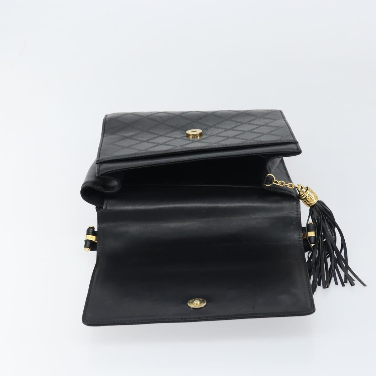 VERSACE Hand Bag Leather Black Gold Auth yk20008