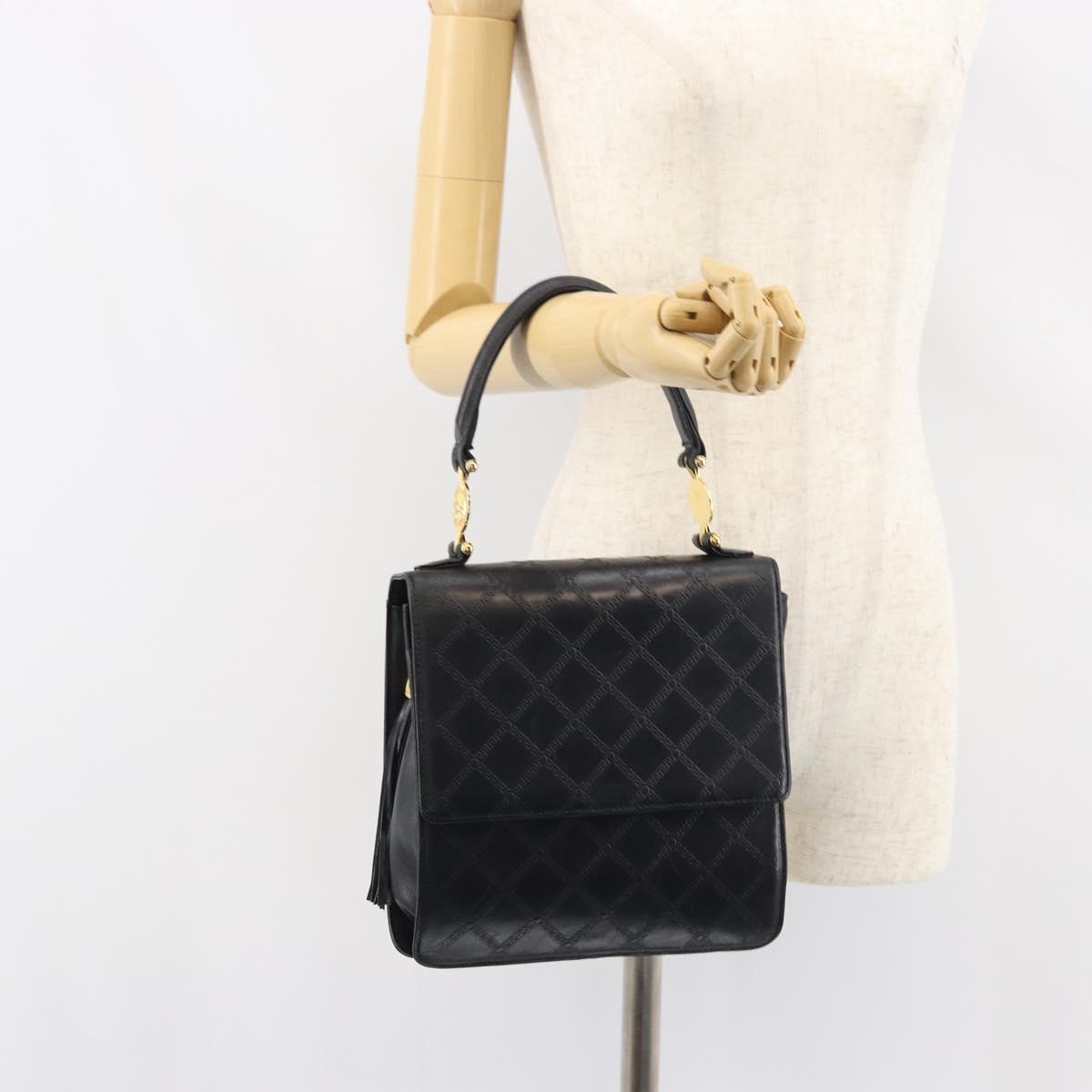 VERSACE Hand Bag Leather Black Gold Auth yk20008