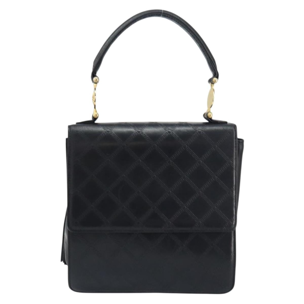 VERSACE Hand Bag Leather Black Gold Auth yk20008