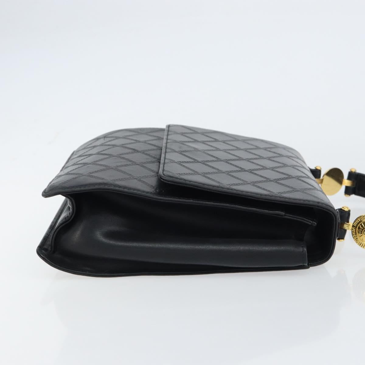 VERSACE Hand Bag Leather Black Gold Auth yk20008