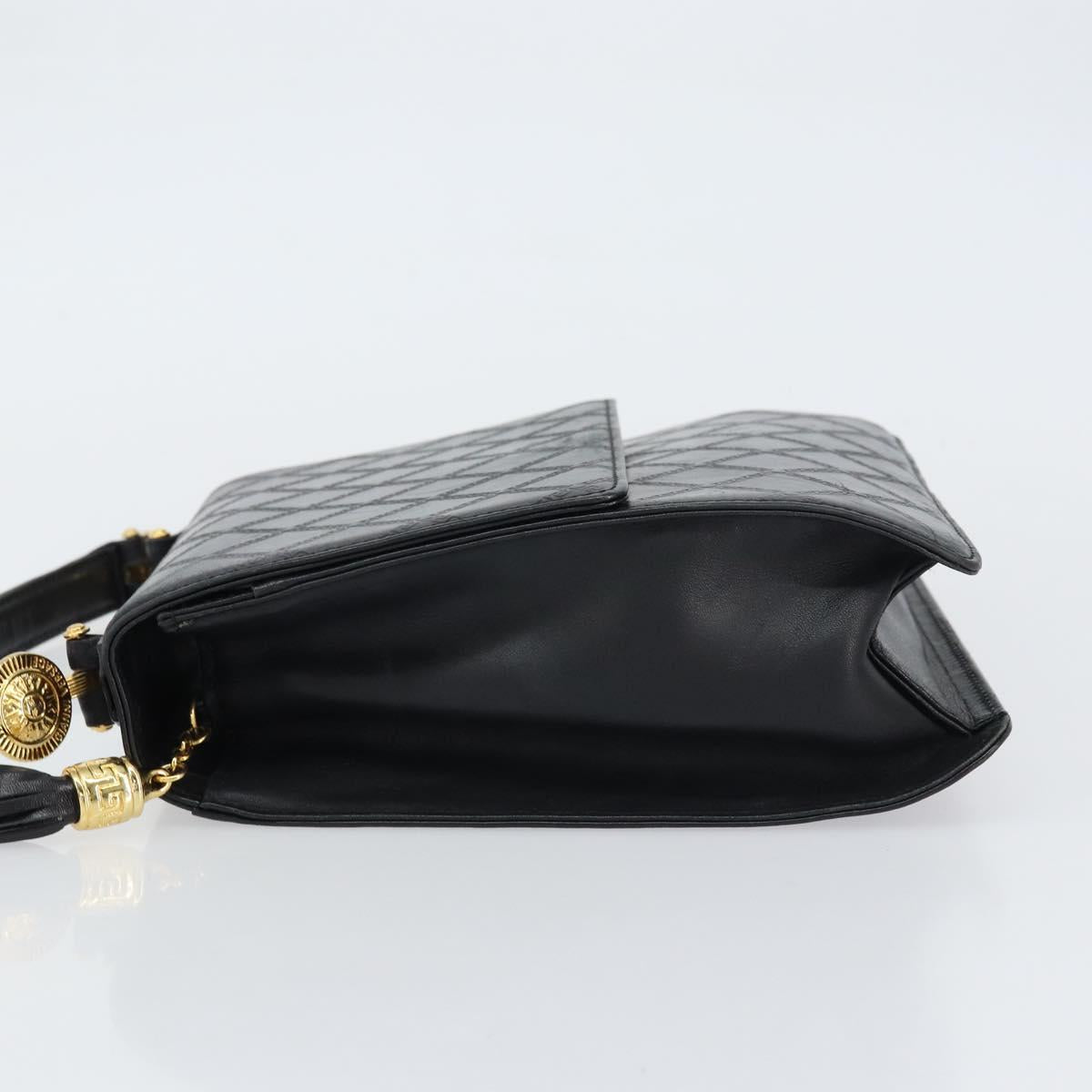 VERSACE Hand Bag Leather Black Gold Auth yk20008