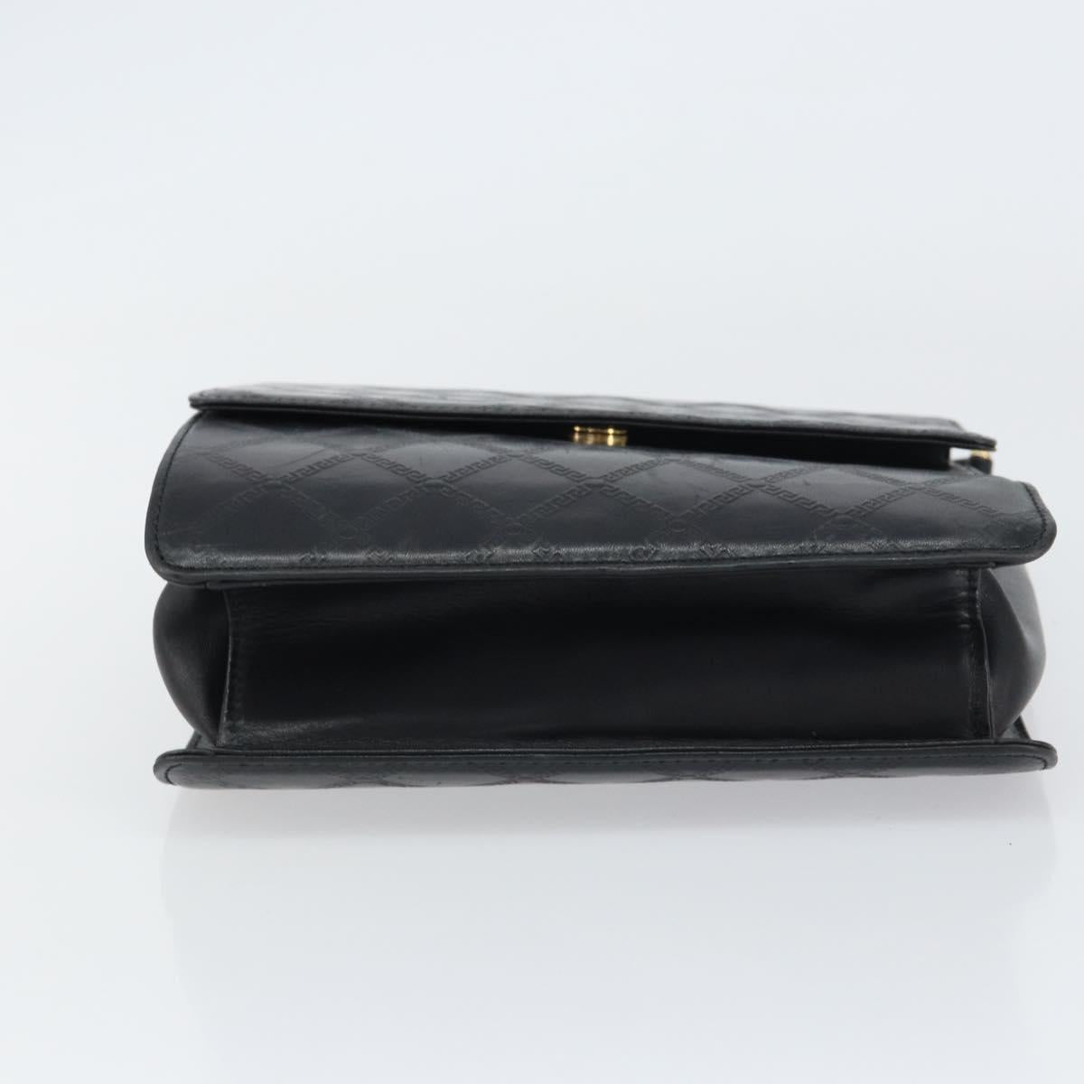 VERSACE Hand Bag Leather Black Gold Auth yk20008