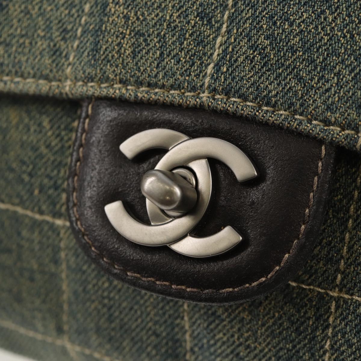 CHANEL Choco Bar Chain Shoulder Bag Denim Blue CC Auth yk20012V