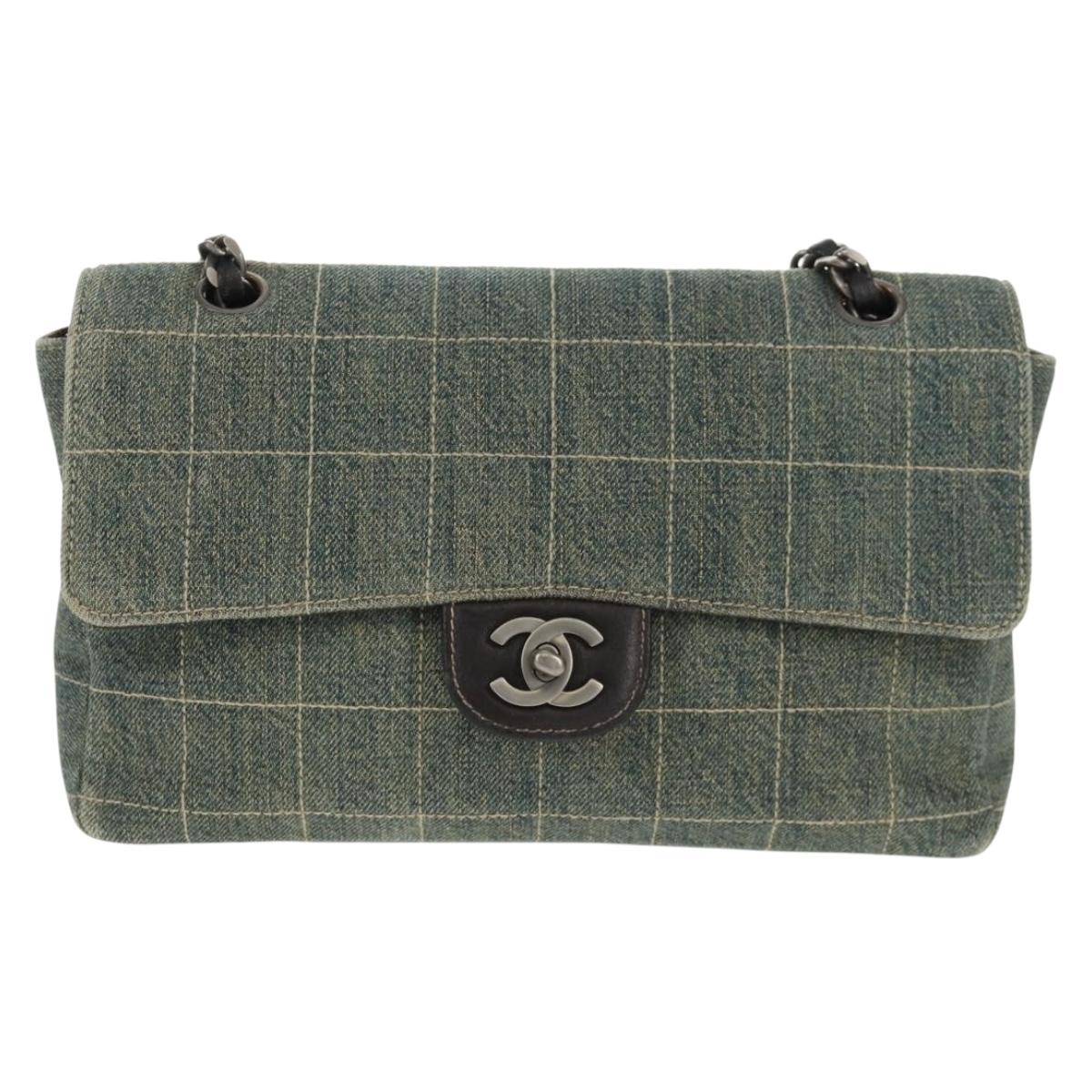 CHANEL Choco Bar Chain Shoulder Bag Denim Blue CC Auth yk20012V