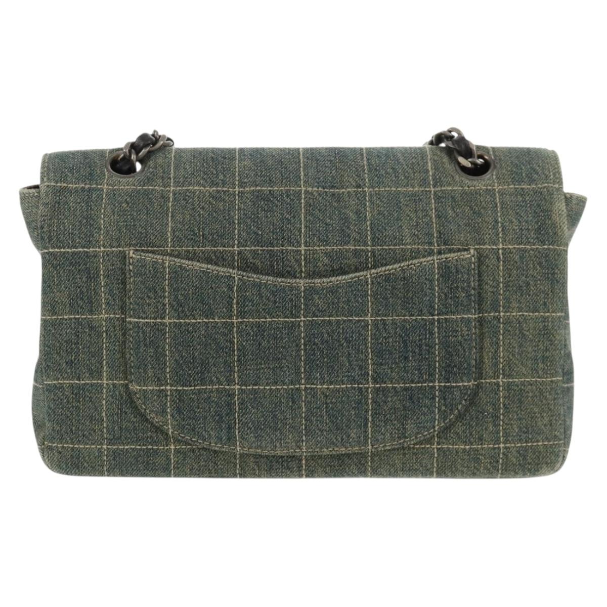 CHANEL Choco Bar Chain Shoulder Bag Denim Blue CC Auth yk20012V