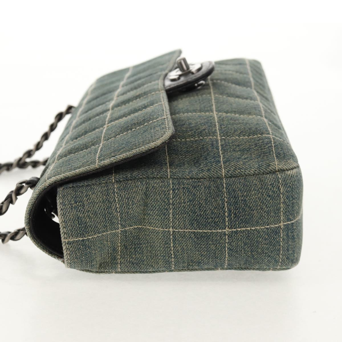 CHANEL Choco Bar Chain Shoulder Bag Denim Blue CC Auth yk20012V