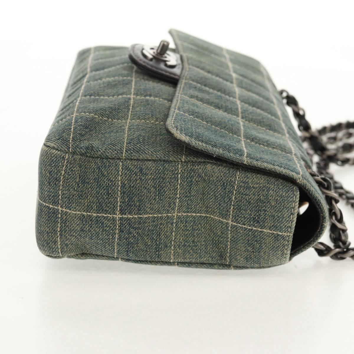 CHANEL Choco Bar Chain Shoulder Bag Denim Blue CC Auth yk20012V